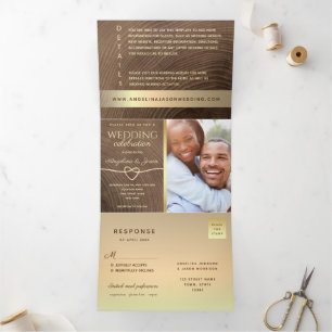 All-in-One Wood Photo Wedding Drieluik Uitnodiging