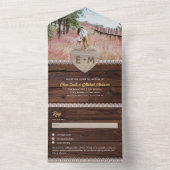 All-inclusief Rustic Wood Lace Foto Afscheur RSVP All In One Uitnodiging (Binnen)