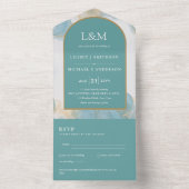All Inclusive Blauwgroen Turquoise bruiloft RSVP All In One Uitnodiging (Binnen)