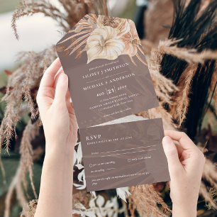 All Inclusive Boho Pampas Bruiloft Reactie Rustiek In One Uitnodiging