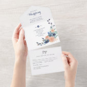 All Inclusive koraal en blauwe bruiloft uitnodigin All In One Uitnodiging (Afscheurbaar)