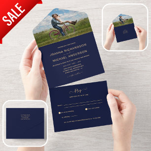 All Inclusive Navy Goud PHOTO Trouw RSVP In One Uitnodiging