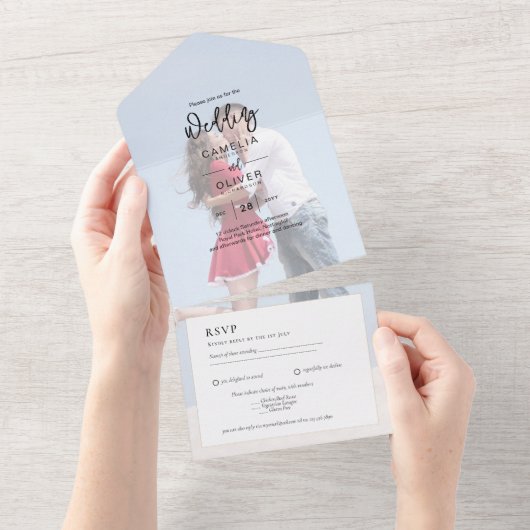 All Inclusive Photo Theme Wedding RSVP All In One Uitnodiging (Afscheurbaar)