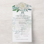 All Inclusive Witte Rozen Trouwboeket RSVP All In One Uitnodiging (Binnen)