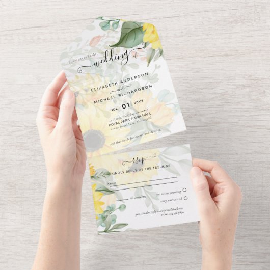 All Inclusive Zonnebloemen Rustieke Bruiloft RSVP All In One Uitnodiging (Afscheurbaar)