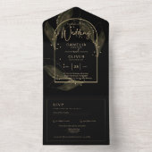 All Inclusive Zwart Goud Elegant Bruiloft RSVP All In One Uitnodiging (Binnen)