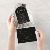All Inclusive Zwart Goud elegante Bruiloft RSVP All In One Uitnodiging (Afscheurbaar)
