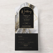 All Inclusive Zwart Goud elegante Bruiloft RSVP All In One Uitnodiging (Binnen)