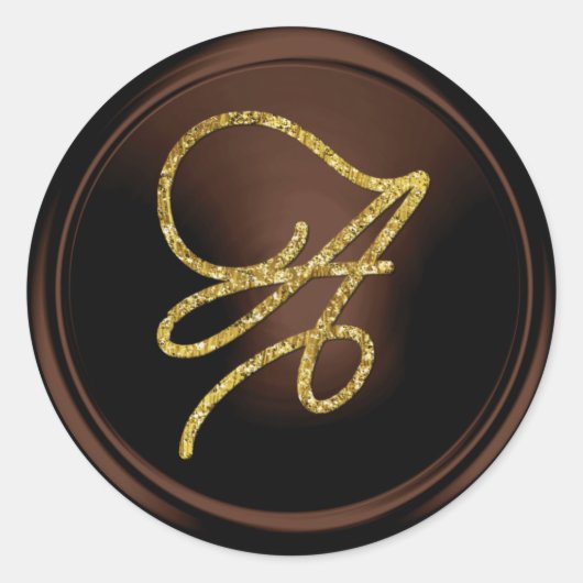 ALL INITIALS Gold Script Monogram Chocolate Ronde Sticker (Voorkant)