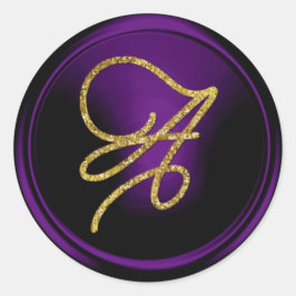 ALL INITIALS Gold Script Monogram Dark Purple Ronde Sticker