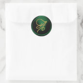 ALL INITIALS Gold Script Monogram Emerald Green Ronde Sticker (Tas)