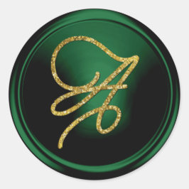 ALL INITIALS Gold Script Monogram Emerald Green Ronde Sticker
