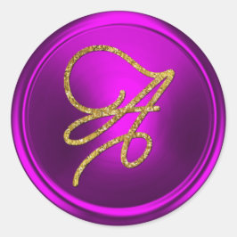 ALL INITIALS Gold Script Monogram Fuschia Ronde Sticker