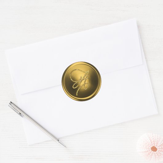 ALL INITIALS Gold Script Monogram Gold Ronde Sticker (Envelop)
