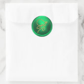 ALL INITIALS Gold Script Monogram Kelly Green Ronde Sticker (Tas)