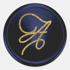 ALL INITIALS Gold Script Monogram Navy Blue Ronde Sticker