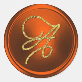 ALL INITIALS Gold Script Monogram Pumpkin Rust Ronde Sticker