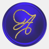 ALL INITIALS Gold Script Monogram Royal Blue Ronde Sticker (Voorkant)