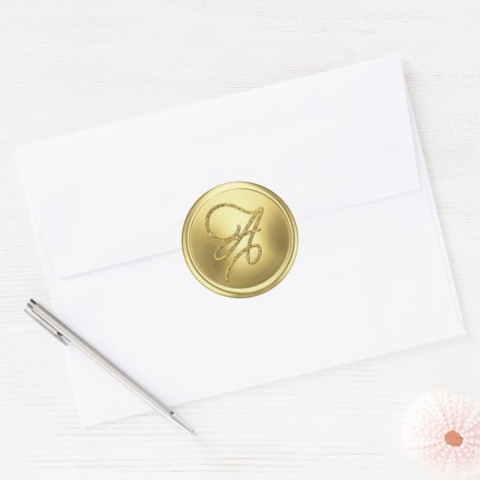 ALL INITIALS Gold Script Monogram Soft Gold Ronde Sticker (Envelop)
