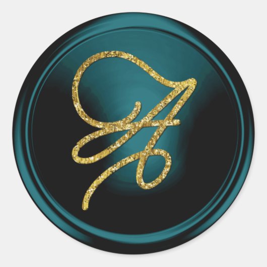 ALL INITIALS Gold Script Monogram Teal Blue Ronde Sticker (Voorkant)