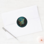 ALL INITIALS Gold Script Monogram Teal Blue Ronde Sticker (Envelop)