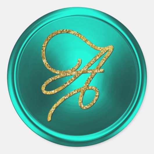 ALL INITIALS Gold Script Monogram Turquoise Ronde Sticker (Voorkant)