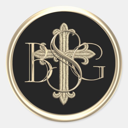 ALL INITIALS Goud 3 Monogram Gouden Kruis 3 Ronde Sticker (Voorkant)