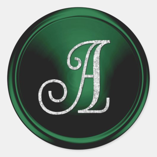 ALL INITIALS Silver Monogram 3 Emerald Green Ronde Sticker (Voorkant)