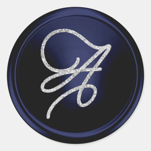 ALL INITIALS Silver Script Monogram Navy Blue Ronde Sticker (Voorkant)