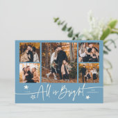 All Is Bright Denim Blue Multi Photo Holiday Card Feestdagenkaart (Staand voorkant)