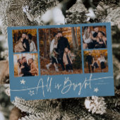 All Is Bright Denim Blue Multi Photo Holiday Card Feestdagenkaart