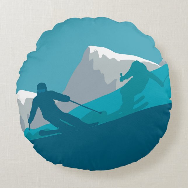 All Mountain Skiing Rond Kussen (Voorkant)