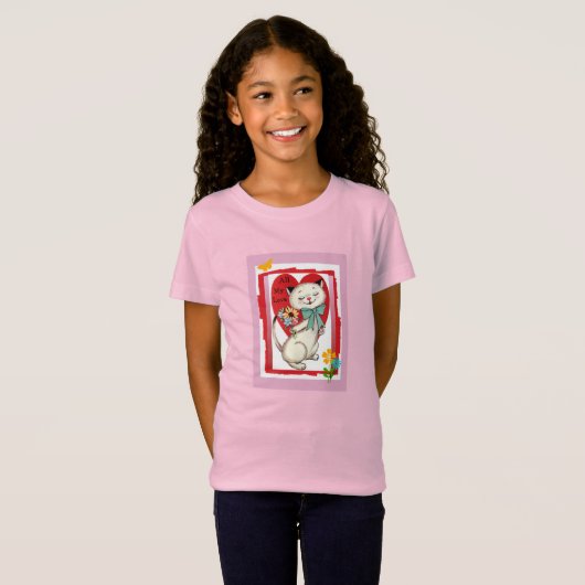 "All My Love" Retro Cat Girl's Valentijn T-shirt (Voorkant volledig)