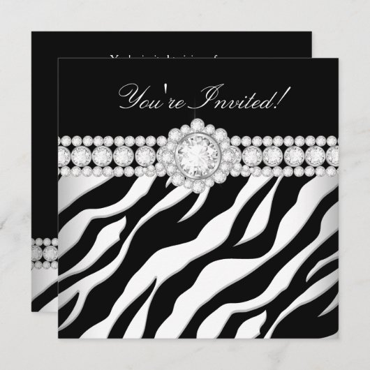 All Occasion Diamond Trim Black White Zebra Kaart (Voorkant / Achterkant)