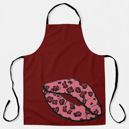 All-Over Maroon Leppard Lips Kitchen Schort (Voorkant)
