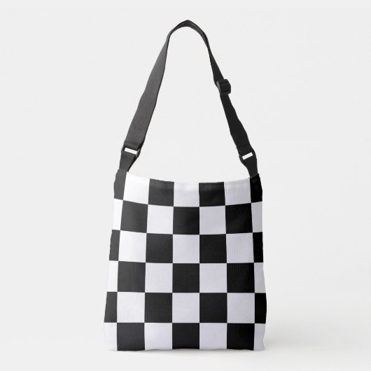 All-Over-Print Black en White Checkered Pattern Crossbody Tas (Voorkant)