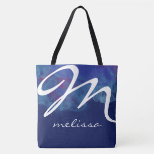 all-over-print blauwe middelgrote canvas tas met n