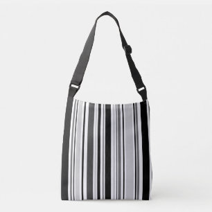 All-over-print moderne zwarte, witte, grijze strep crossbody tas