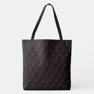 all_over_print red musical notes op zwart tote bag
