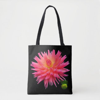 All-Over-Print Red Pink Dahlia & Bud Tas