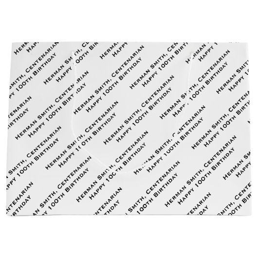 All-over Print Repetating Jouw tekst - zwart/wit Groot Cadeauzakje (Voorkant)