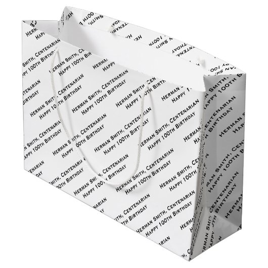 All-over Print Repetating Jouw tekst - zwart/wit Groot Cadeauzakje (Achterkant Gekanteld)