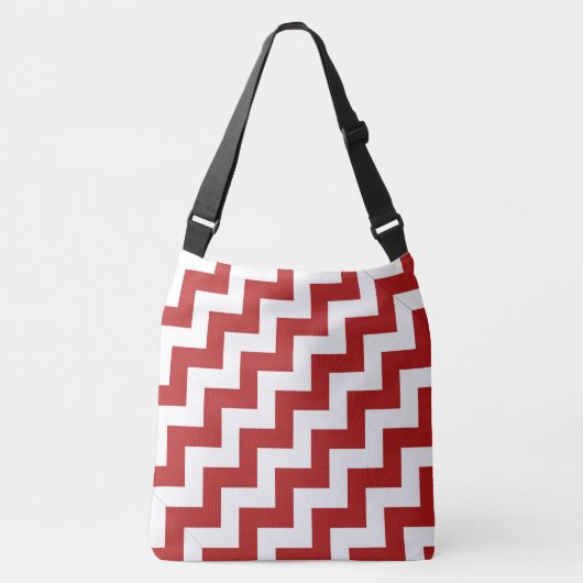 All-Over-Print Rood en Wit Diagonale Zigzags Crossbody Tas (Voorkant)