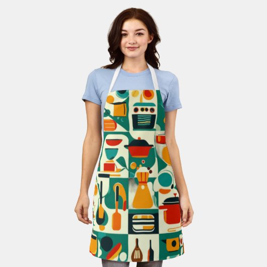 All-Over Print Schort, Medium 26"x30", keuken, gra Schort (Gedragen)