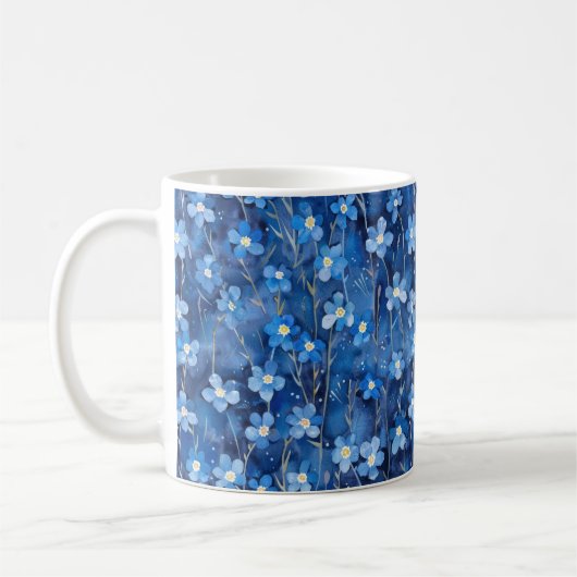 All Over Shades of Blue Floral Pattern Koffiemok (Links)