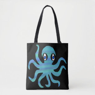 All-Over Tote - Blauwgroene Octopus (zwart) Draagtas