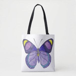 All-Over Tote - Paarse Vlinder (wit) Draagtas