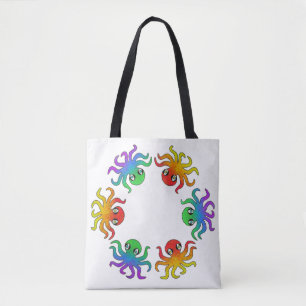 All-Over Tote - Verlopende Octopus (wit) Draagtas