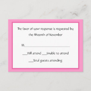 All Purpose Pink and White Response Card RSVP Kaartje