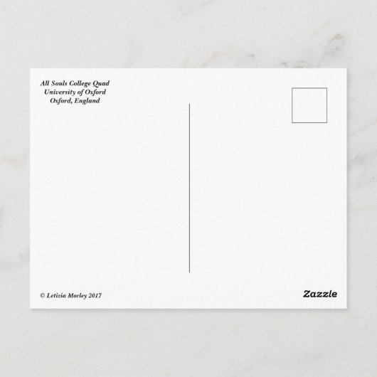 All Souls College, Universiteit van Oxford, Engela Briefkaart (Achterkant)